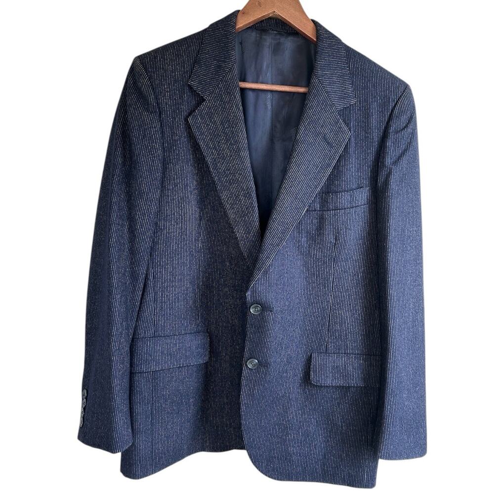 Lanvin Paris Wool Blazer 40R Navy Pinstripe 2 Button USA Union Made